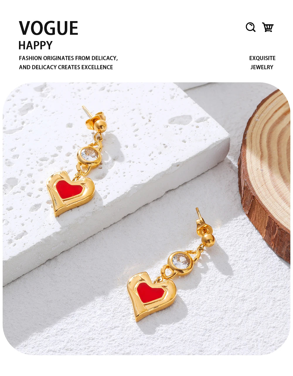 Drop Piercing Earrings Zircon Crystal Red Enamel — 316L Stainless Steel · PS425