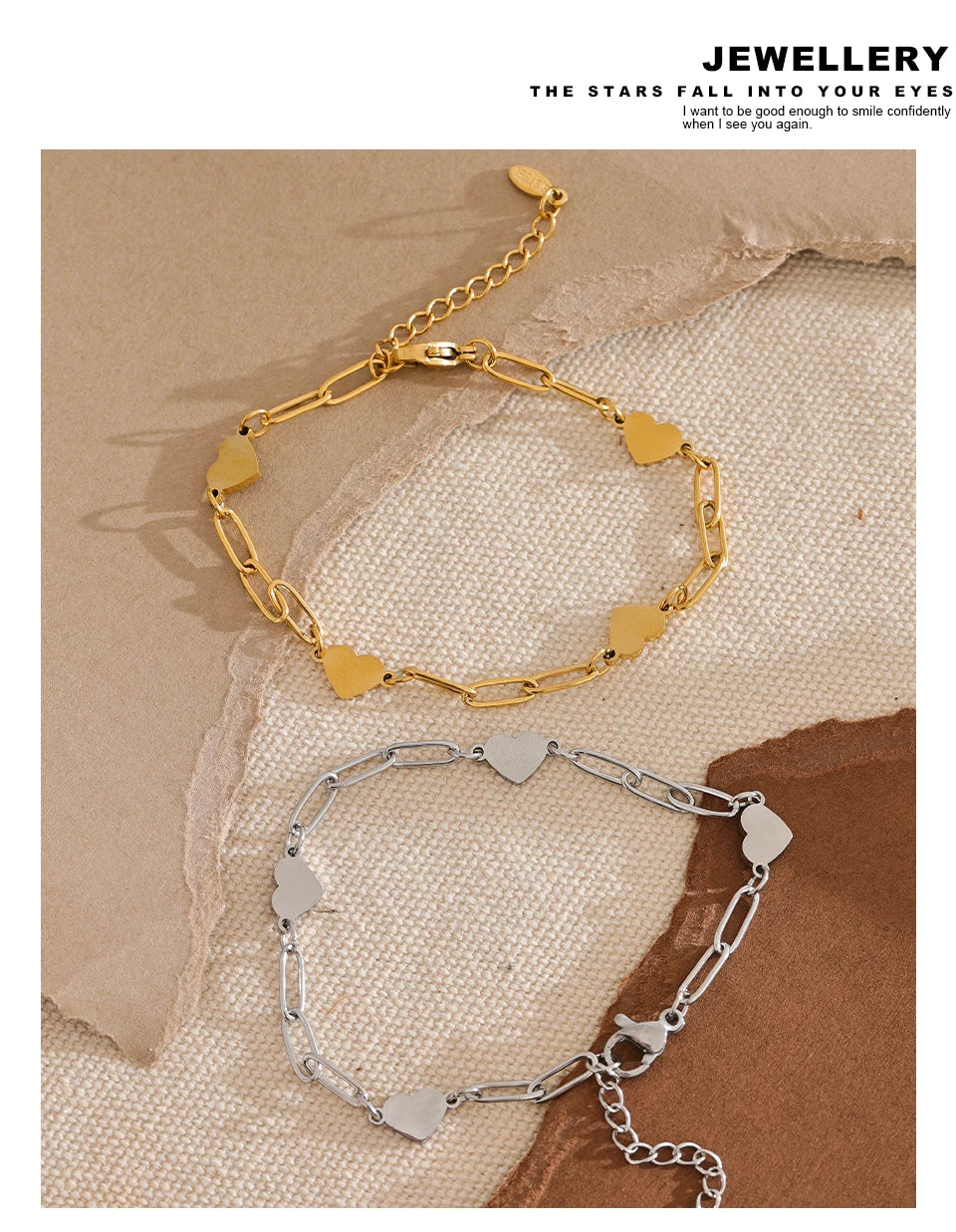 Heart chain necklace in gold-plated stainless steel.
