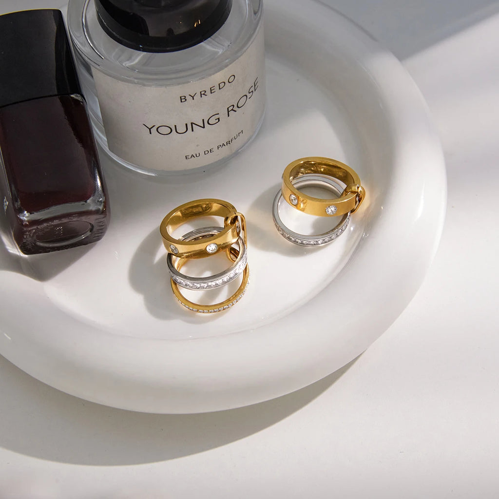 Two-Tone CZ Ring — Stainless Steel · PS355