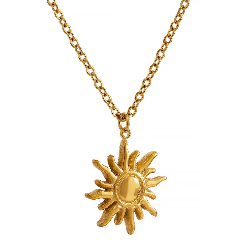 Sun geometric necklace in gold-plated stainless steel.
