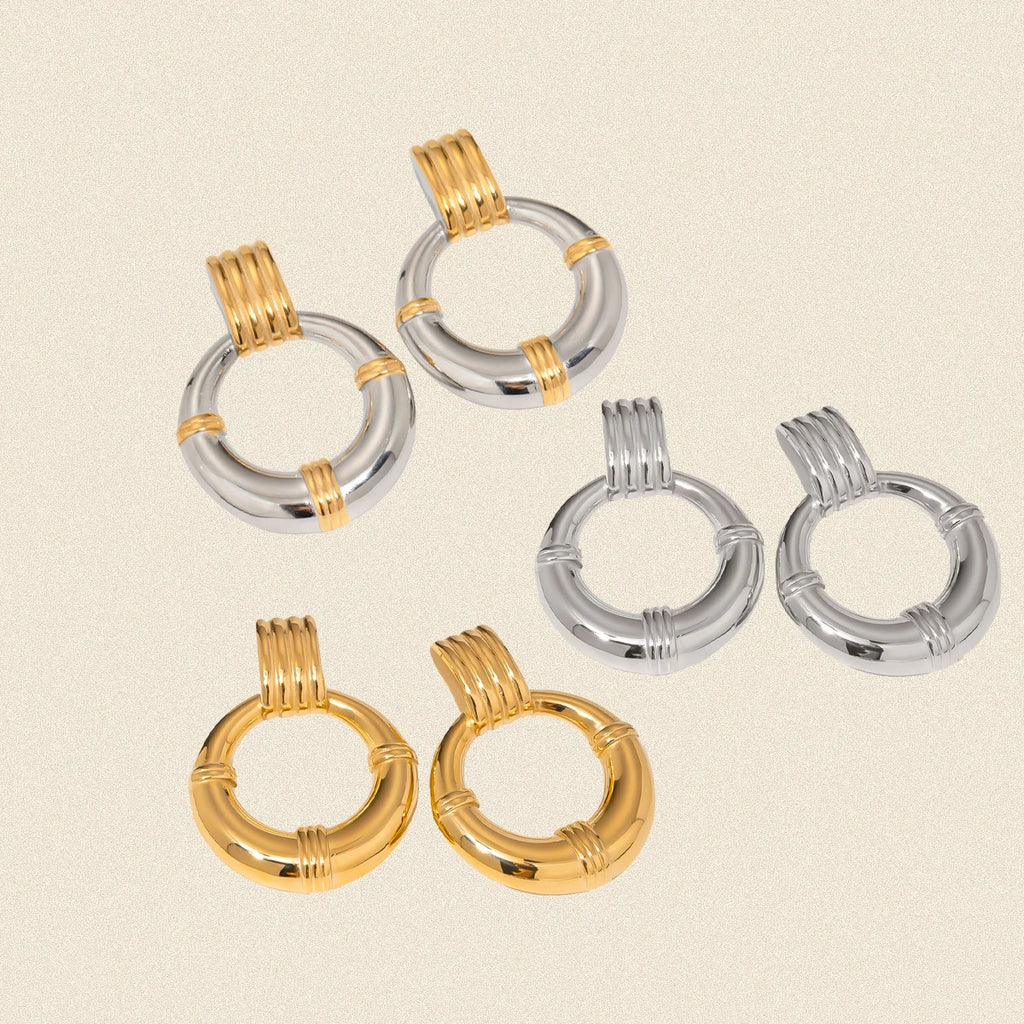 Two-Tone Ring Drop Earrings — 18K Gold Plated · PA010