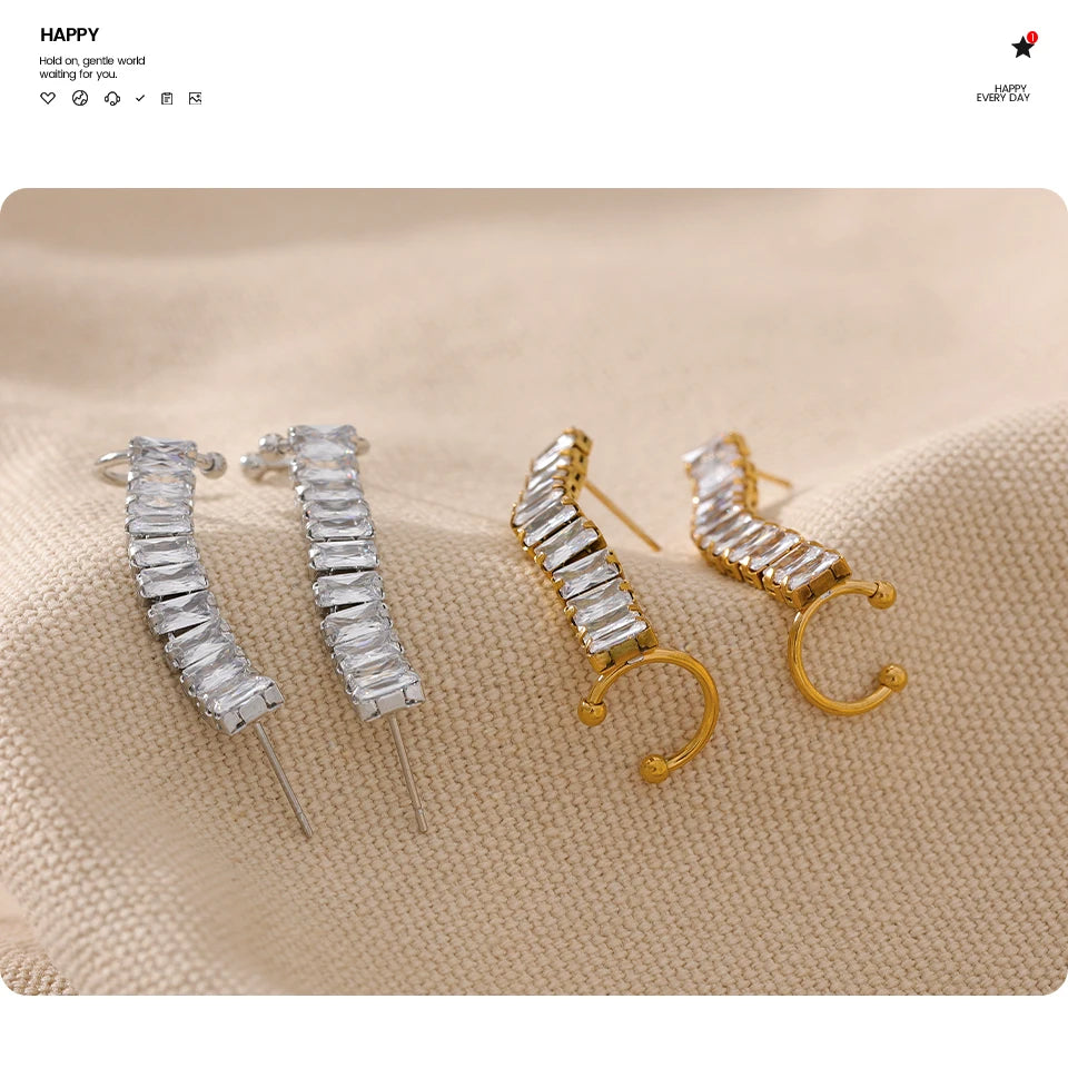 Cubic Zirconia Geometric Earrings — 18K Gold-Plated Stainless Steel with Cubic Zirconia · PS1655