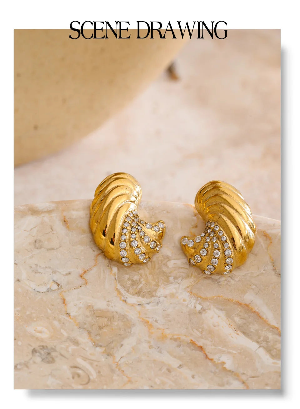 Cubic Zirconia Geometric Earrings — Gold-Plated Stainless Steel with Cubic Zirconia · PS917
