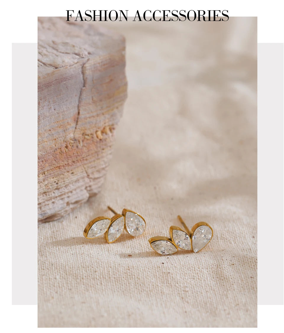 Cubic Zirconia Geometric Earrings — Gold-Plated Stainless Steel with Cubic Zirconia · PS1869