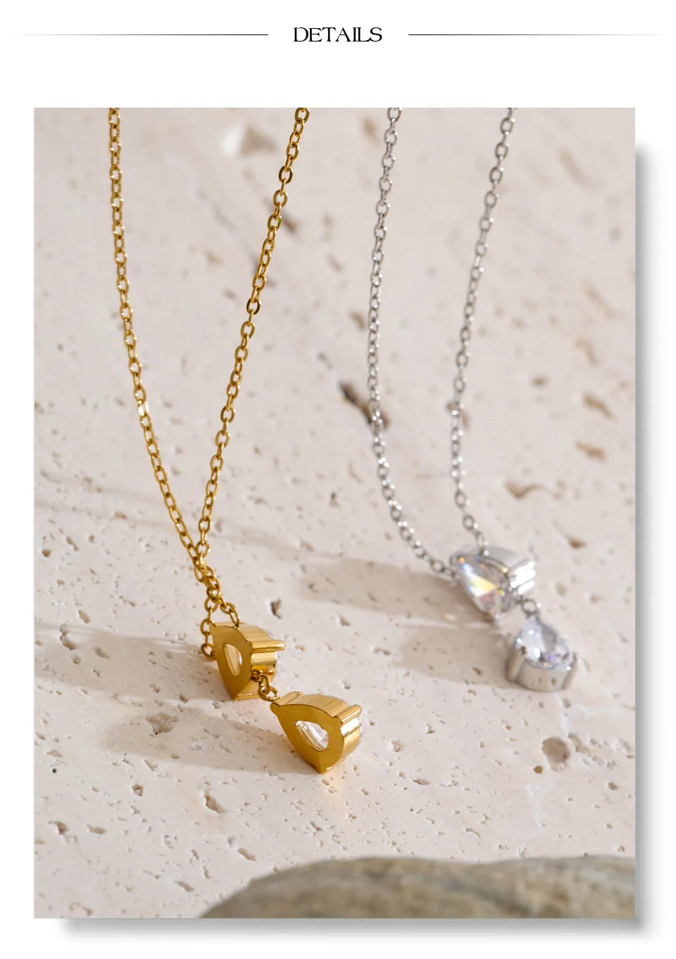 Cubic zirconia geometric necklace in gold-plated stainless steel with cubic zirconia.