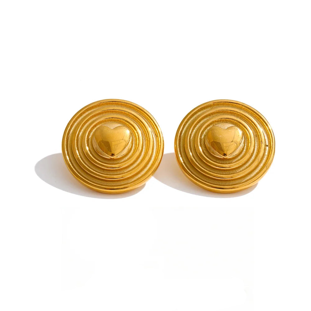Gold-plated stainless steel earrings with heart-shaped accents.