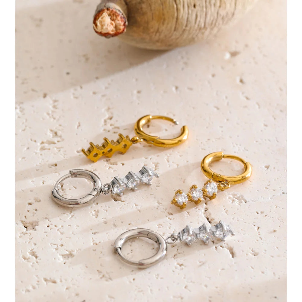 Cubic Zirconia Geometric Earrings — Gold-Plated Stainless Steel with Cubic Zirconia · PS1327