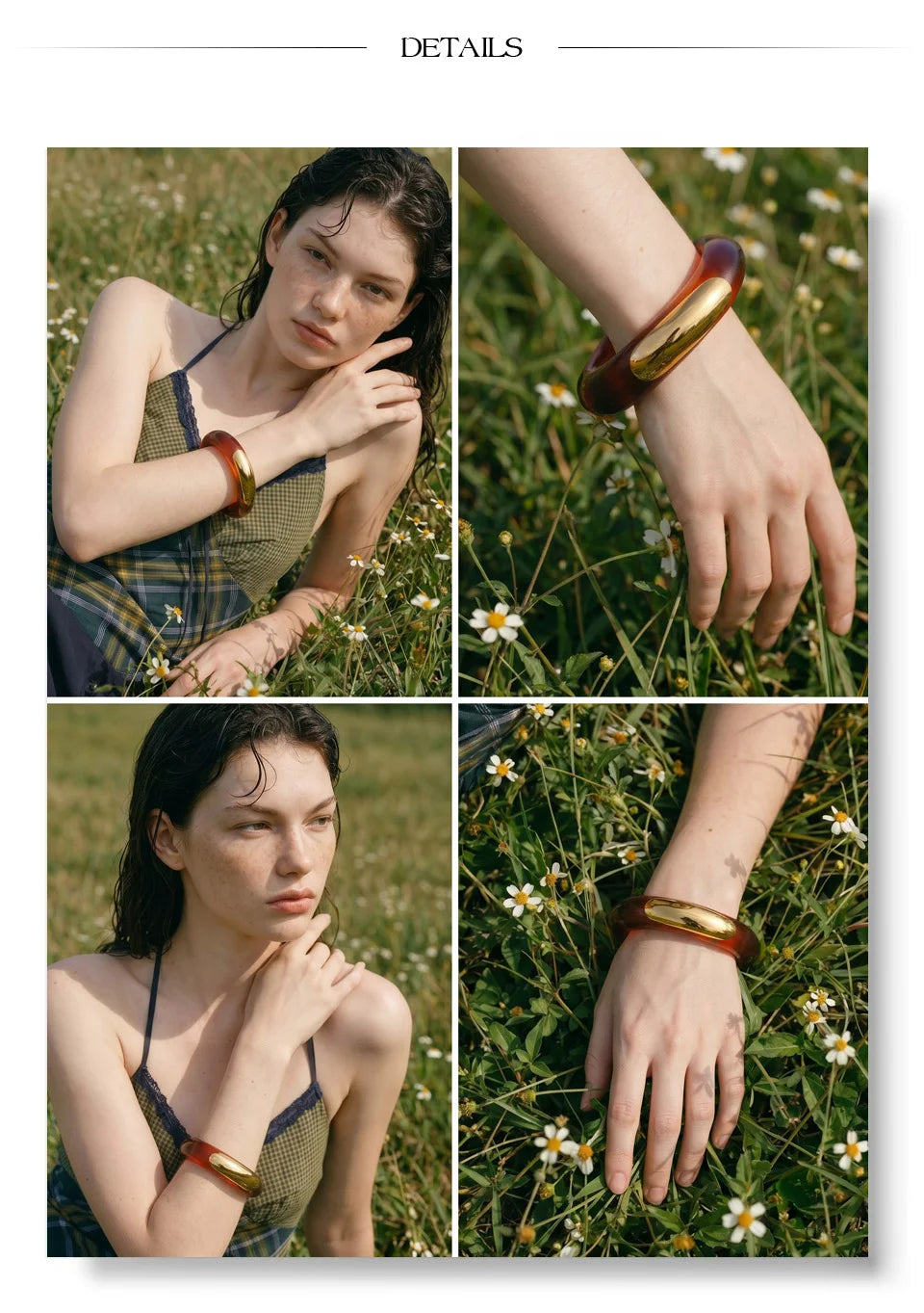 Resin acrylic multi-color bracelet in gold-plated stainless steel with resin and acrylic.