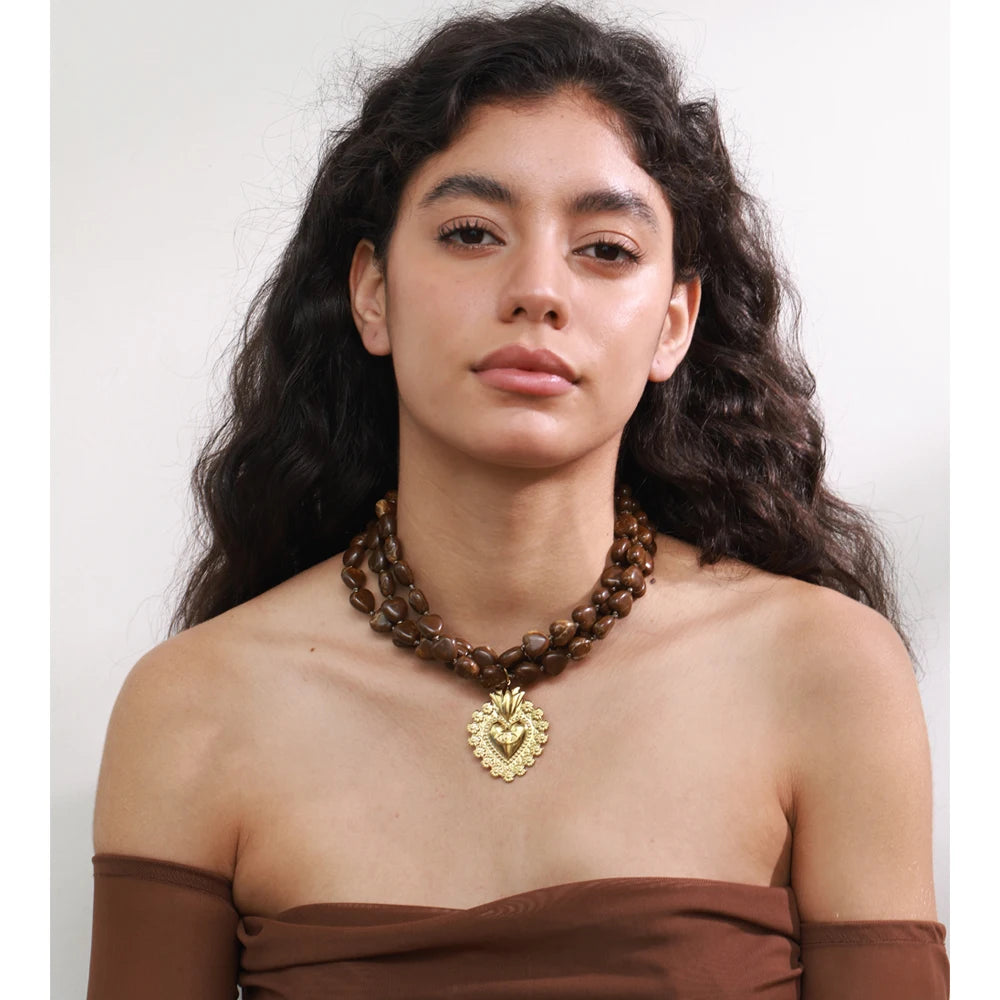Acrylic Heart Beaded Necklace — Gold-Plated Stainless Steel with Acrylic · PS2237