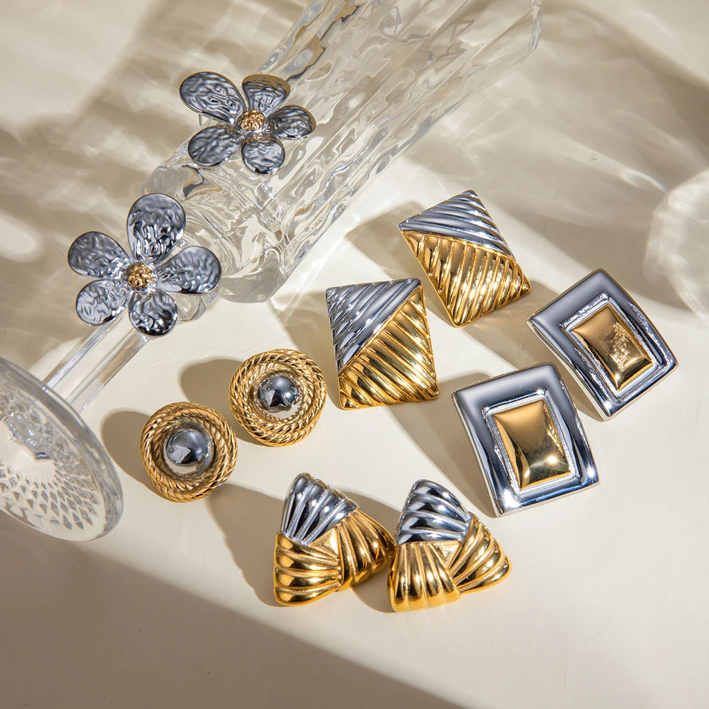 Two-Tone Statement Earrings — Stainless Steel · PS127