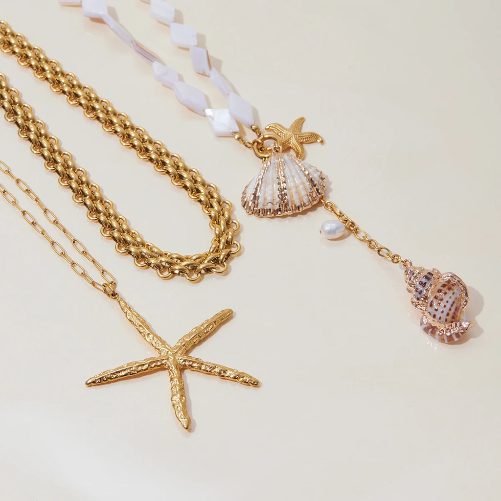 Layered Shell Choker Necklace — Stainless Steel · PS165