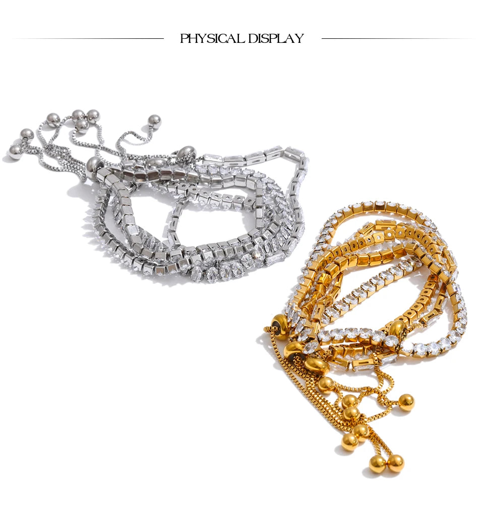Cubic zirconia geometric bracelet in gold-plated stainless steel with cubic zirconia.