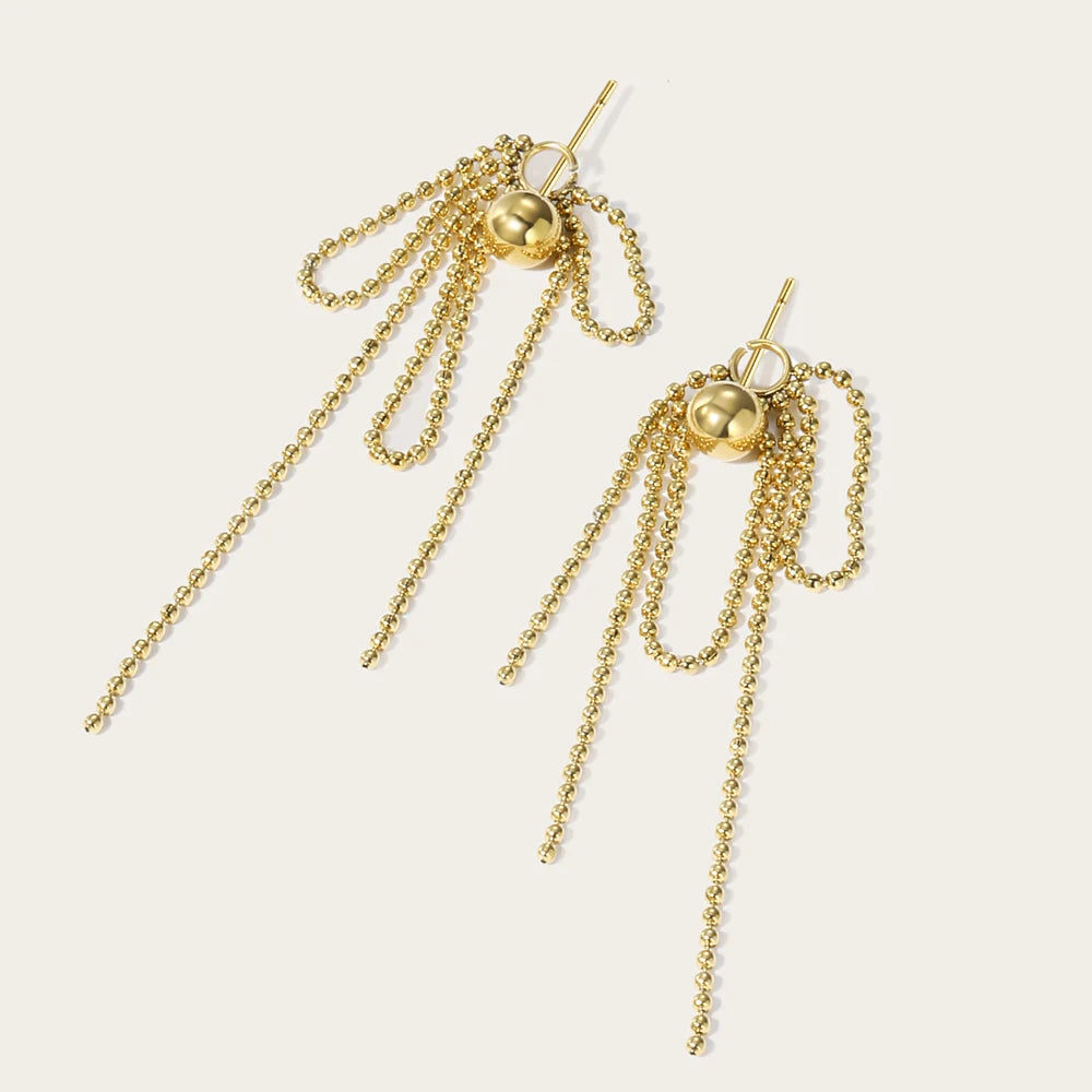 Stud Drop Tassel Earrings Metal Texture — 316L Stainless Steel · PS433