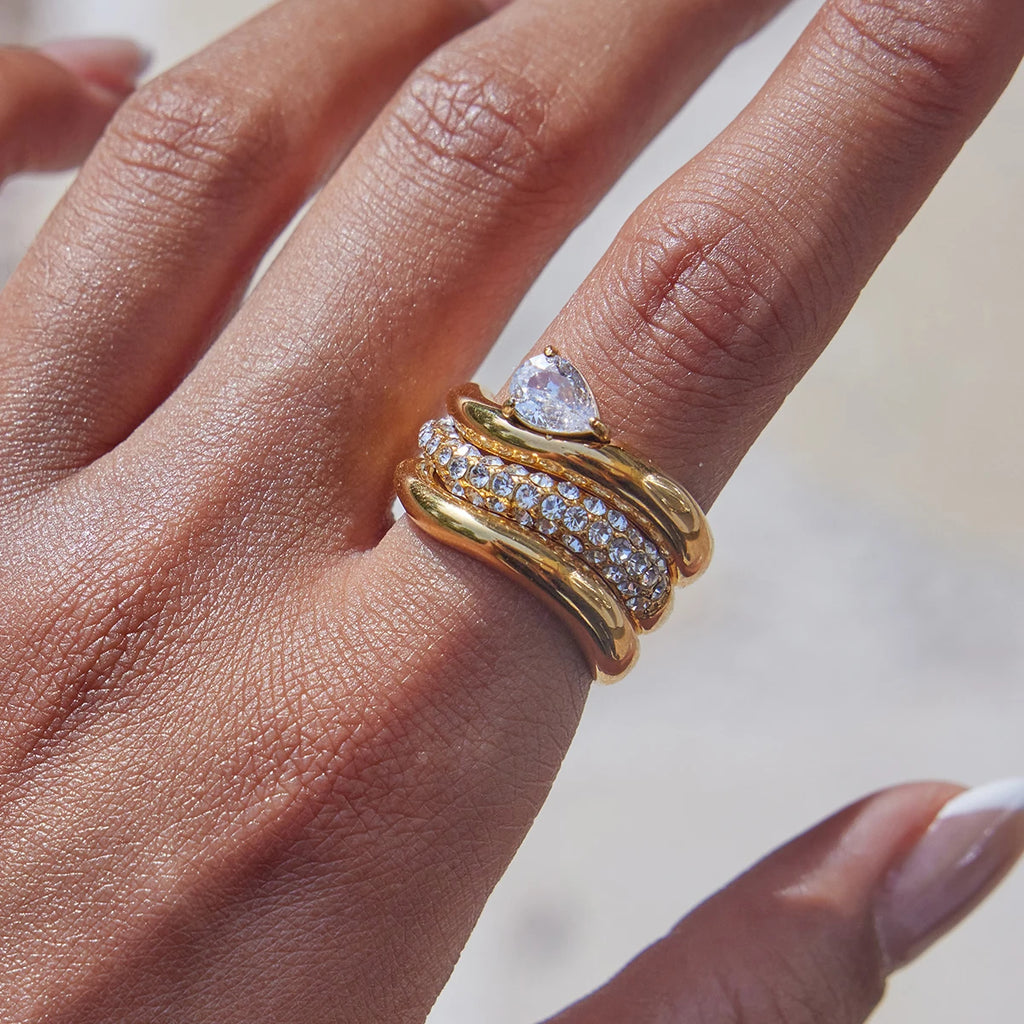 CZ Wave Ring — Stainless Steel · PS288