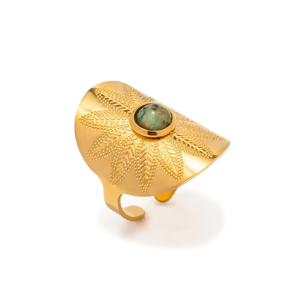 Green Turquoise Malachite Ring — Stainless Steel