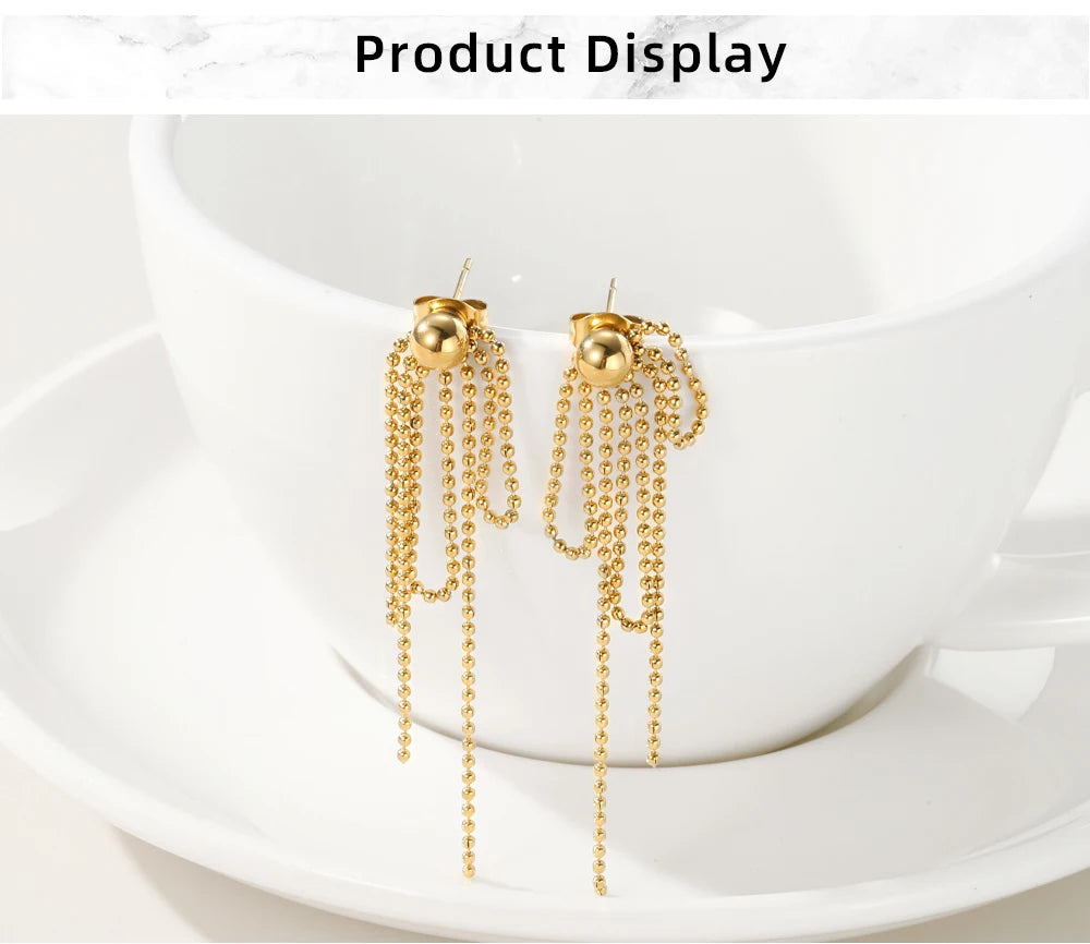 Stud Drop Tassel Earrings Metal Texture — 316L Stainless Steel · PS433