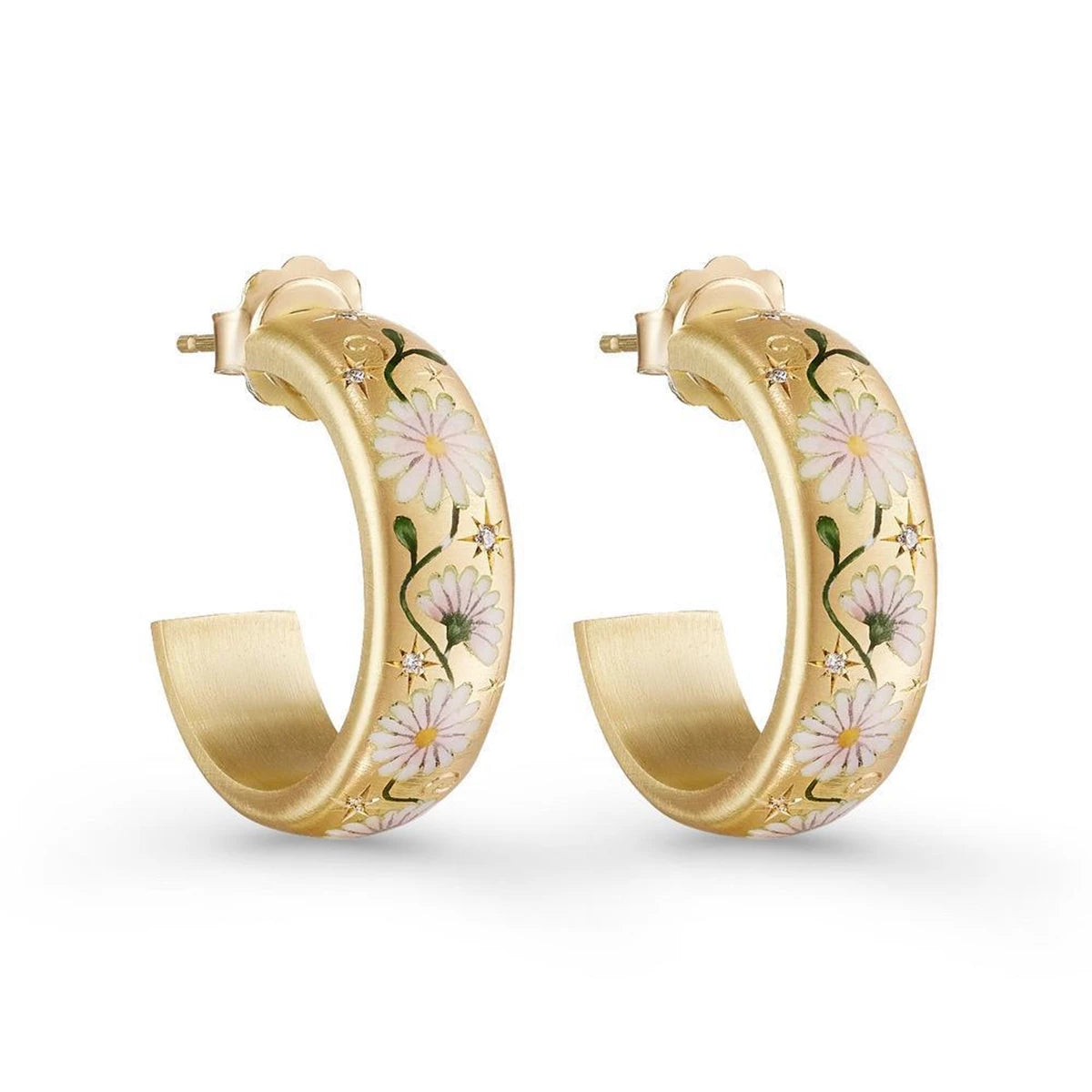 Gong Tingfeng hand-painted flower earrings, floral roses, C-shaped earrings, niche personalized design, and decorative items