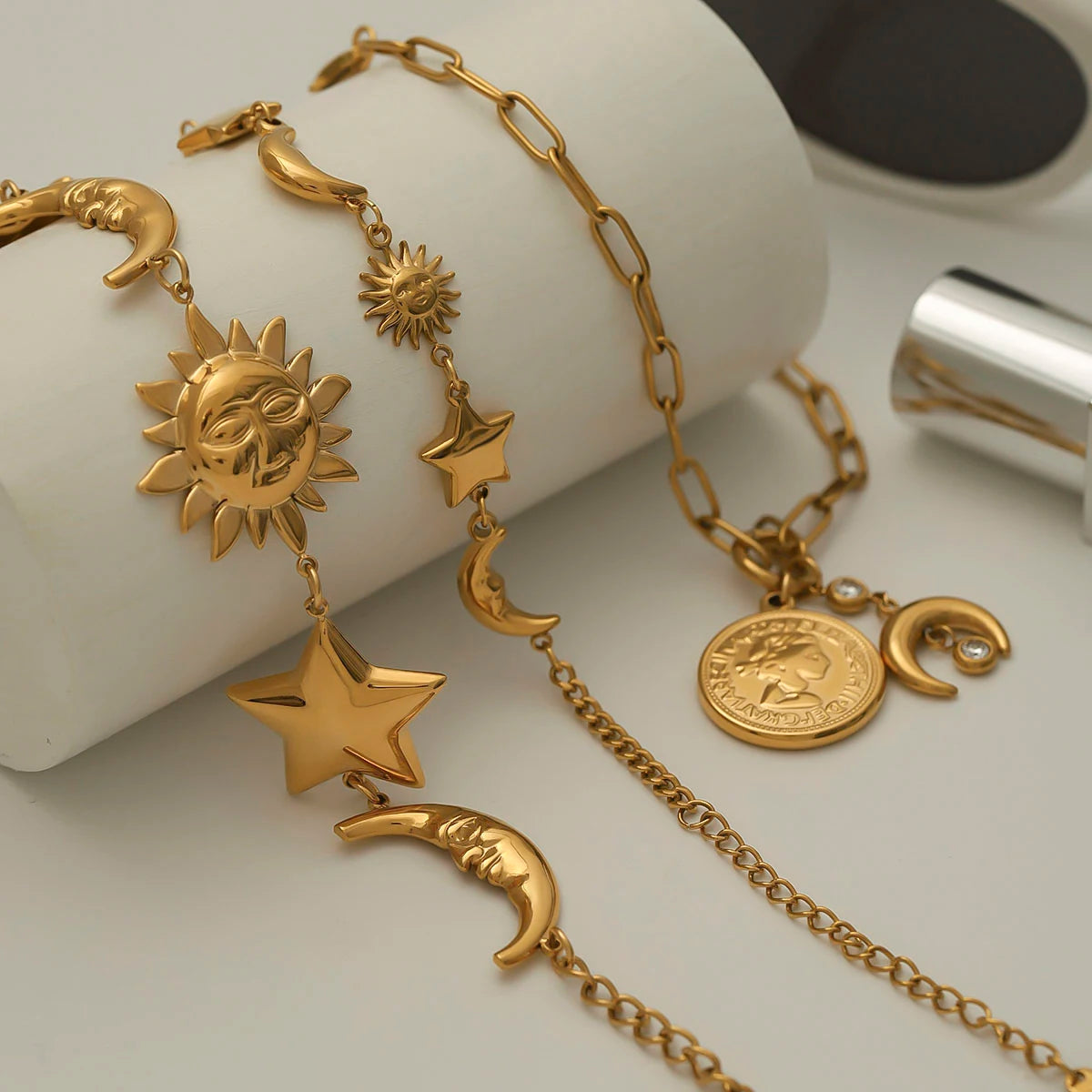Sun Moon Ocean Charm Bracelet — Stainless Steel · PS022