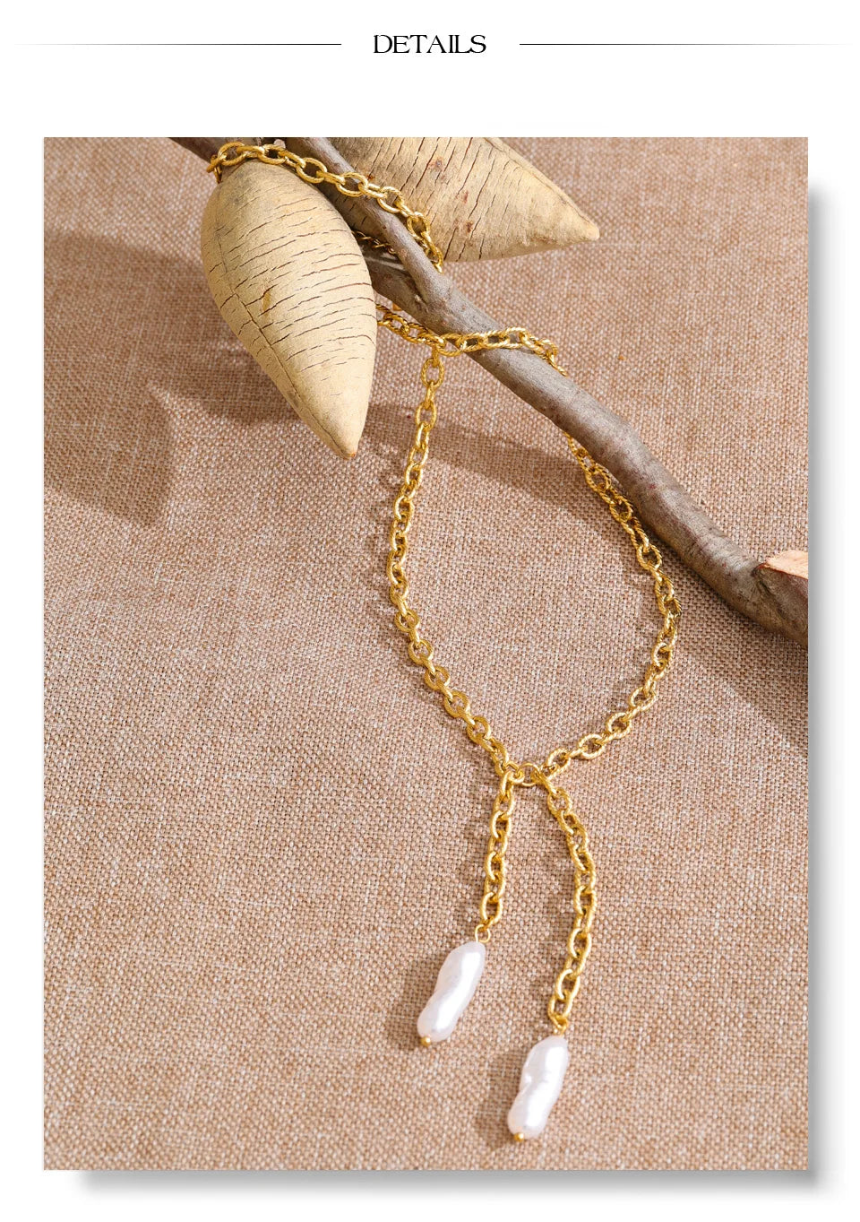 Pearl geometric chain necklace in gold-plated stainless steel with pearl.