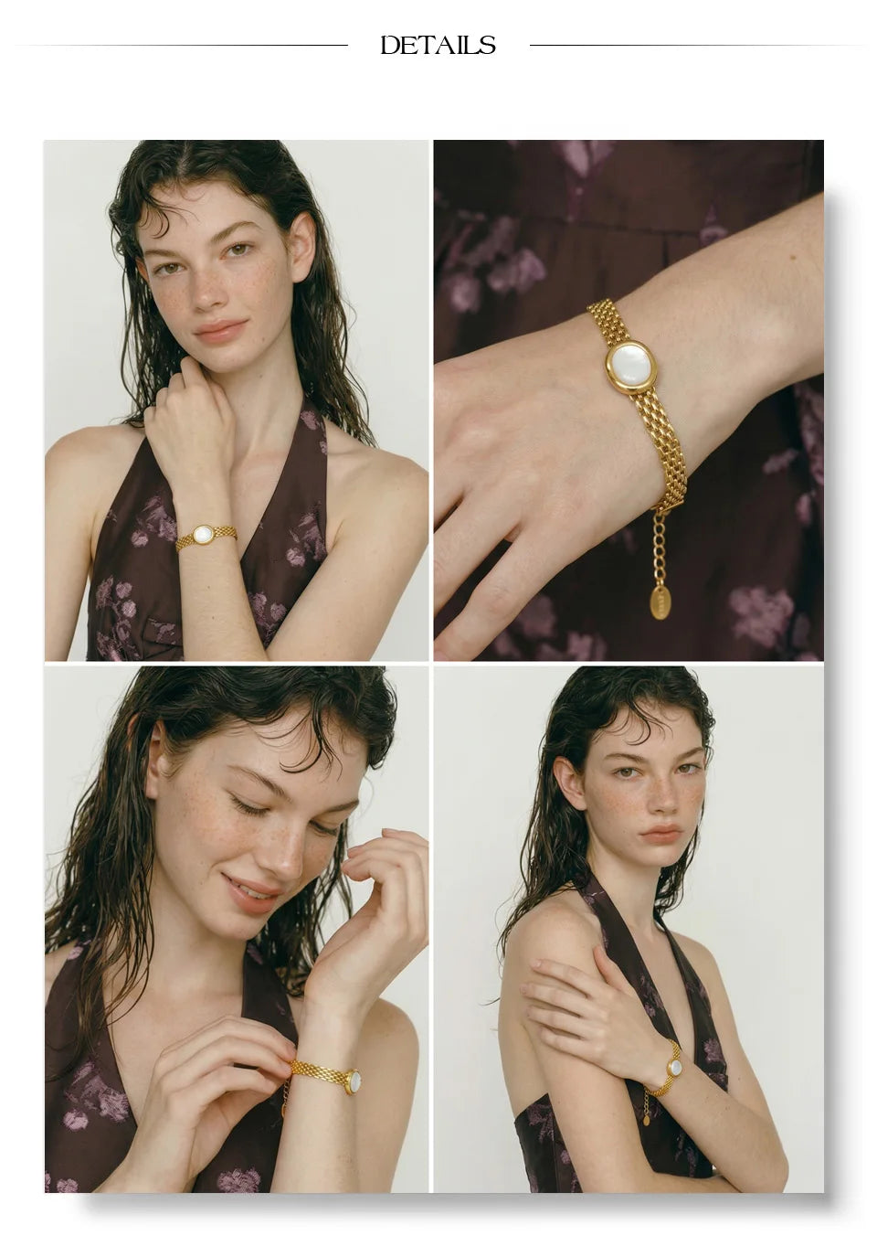 Shell Natural Stone Geometric Bracelet — Gold-Plated Stainless Steel with Natural Stone and Shell · PS1259