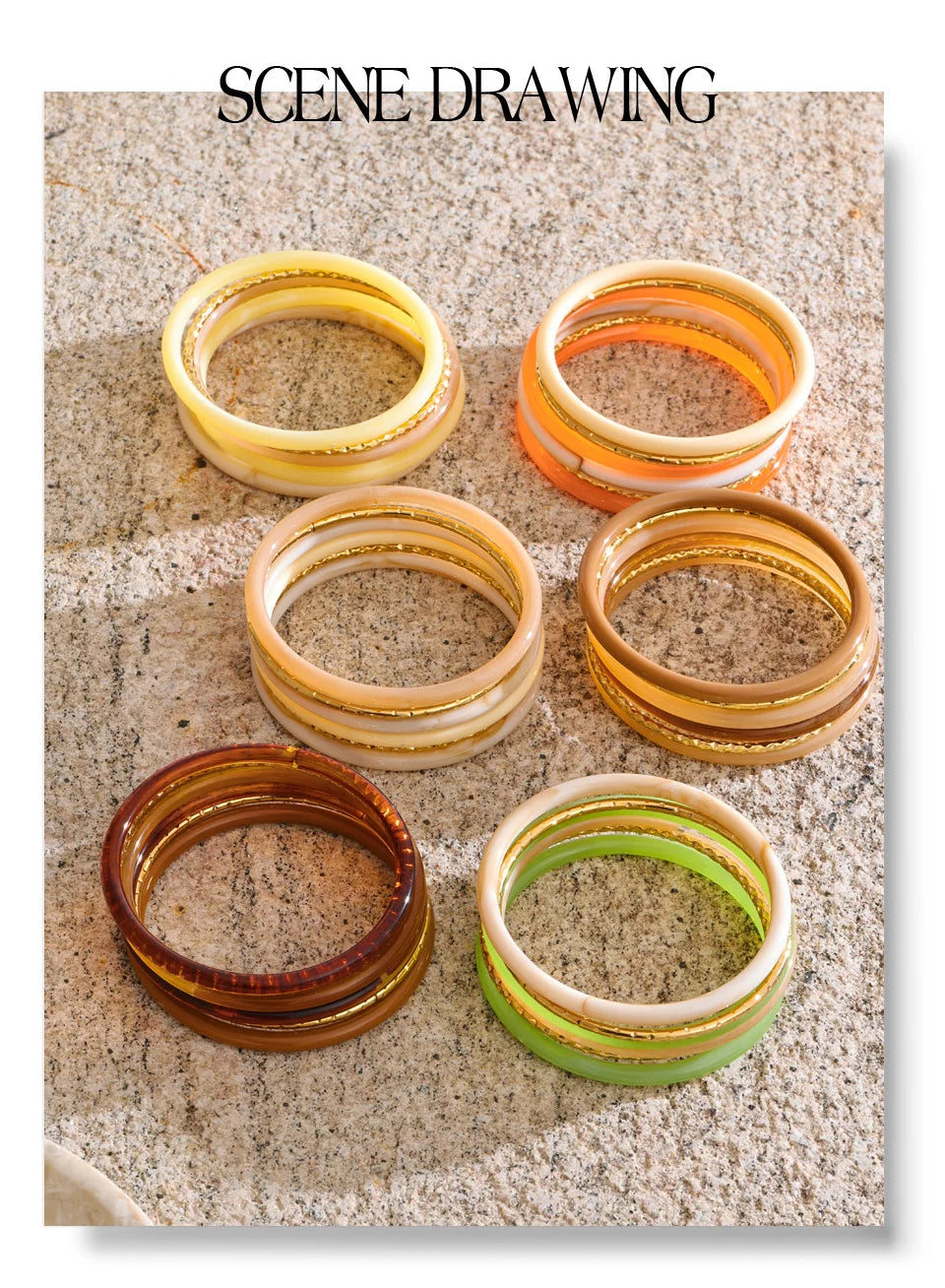 Resin multi-color geometric bracelet in gold-plated stainless steel with resin.