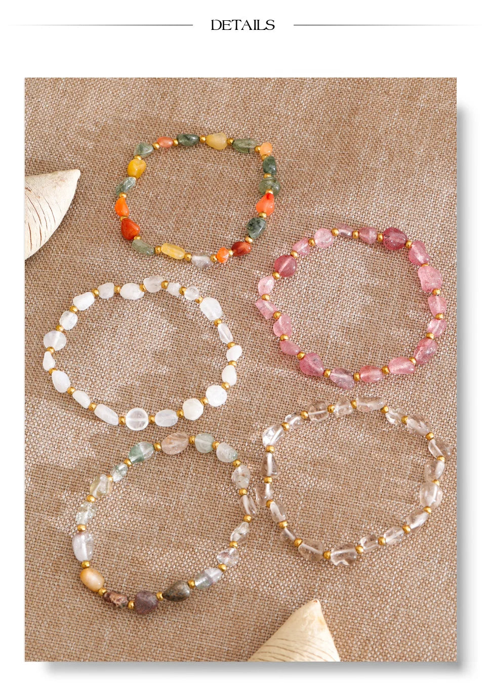 Natural Stone Beaded Geometric Bracelet — Gold-Plated Stainless Steel with Natural Stone · PS1019