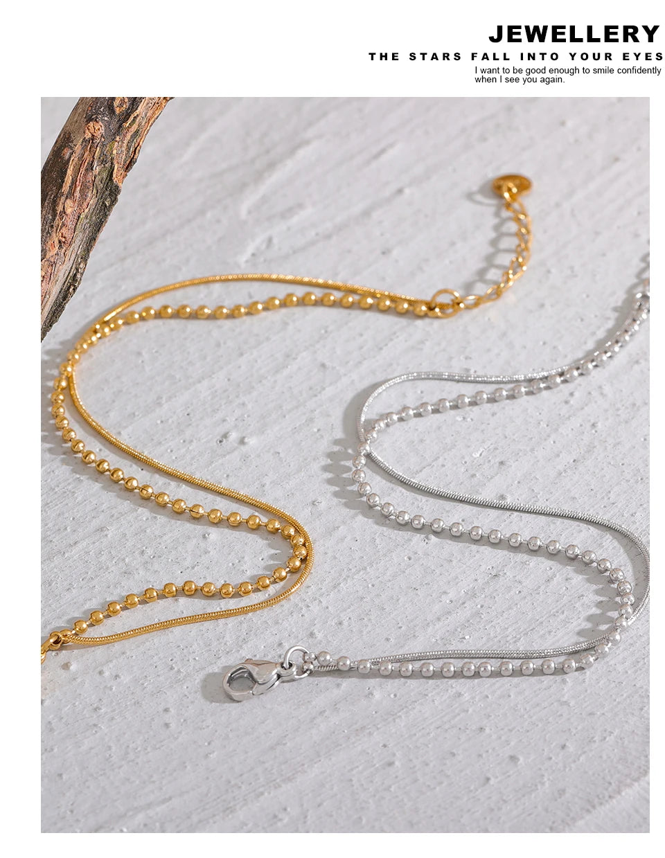 Beaded Geometric Chain Bracelet — Gold-Plated Stainless Steel · PS2234