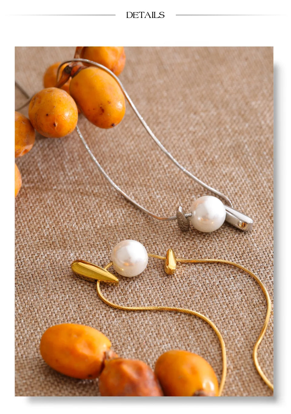 Pearl geometric necklace in gold-plated stainless steel with pearl.