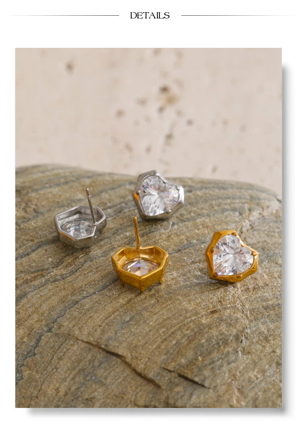 Cubic Zirconia Heart Earrings — Gold-Plated Stainless Steel with Cubic Zirconia · PS1479