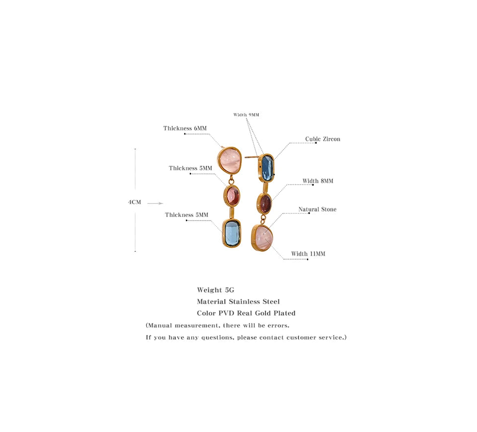 Natural stone geometric earrings in gold-plated 316L stainless steel with natural stone.