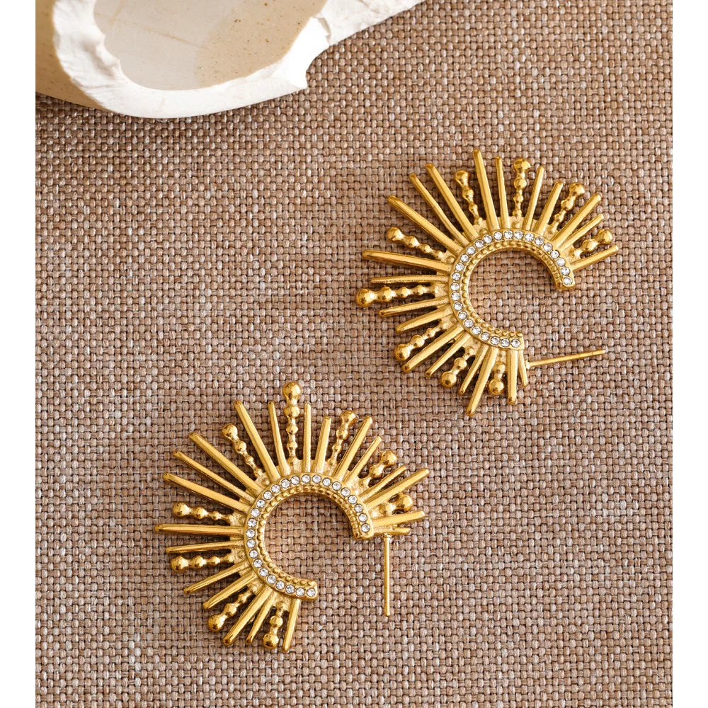 Cubic Zirconia Geometric Earrings — Gold-Plated Stainless Steel with Cubic Zirconia · PS1178