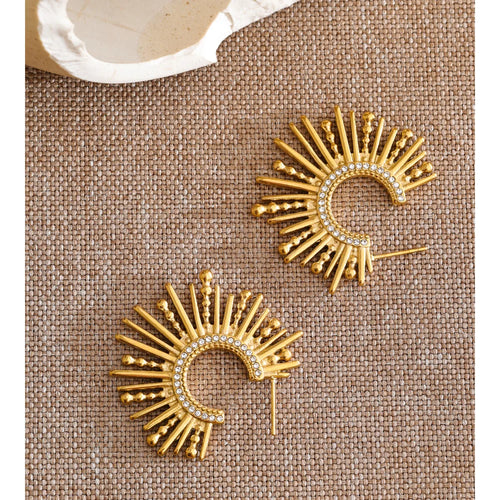 Cubic Zirconia Geometric Earrings — Gold-Plated Stainless Steel with Cubic Zirconia · PS1178