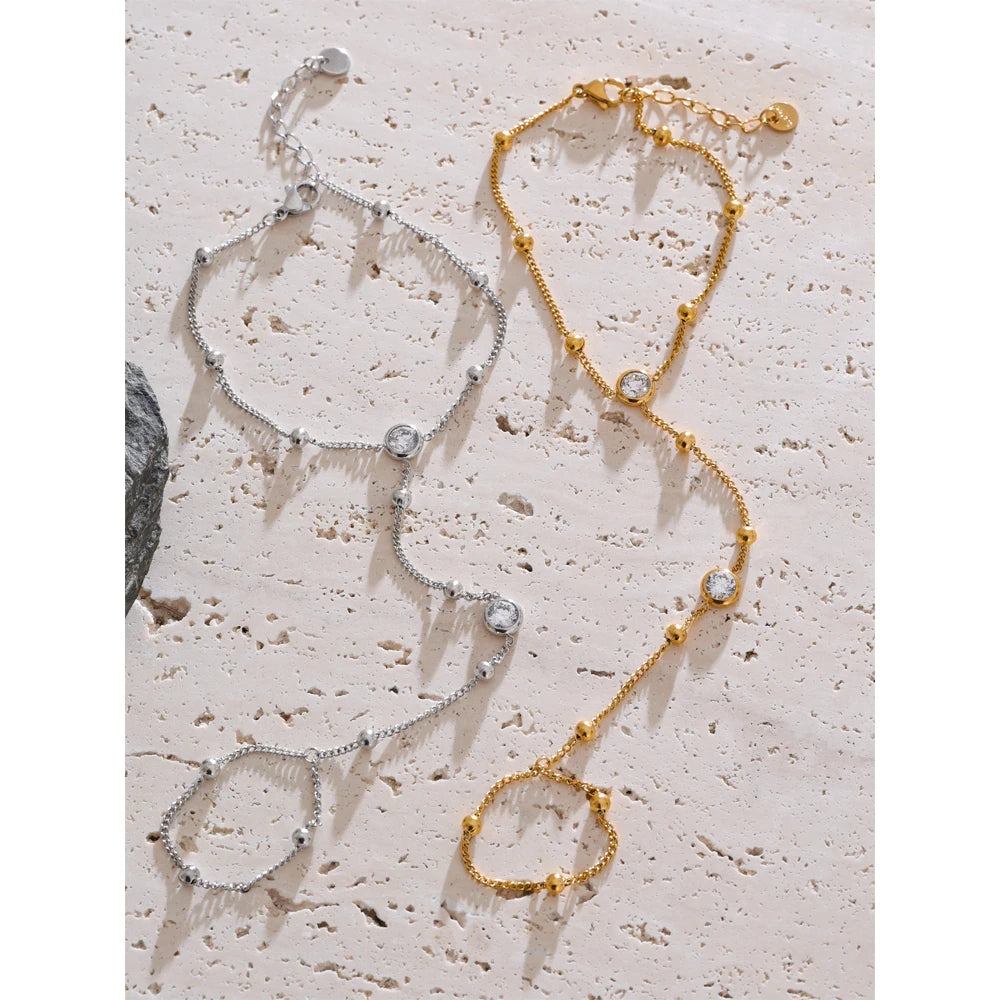 Cubic Zirconia Chain Bracelet — Gold-Plated Stainless Steel with Cubic Zirconia · PS2107