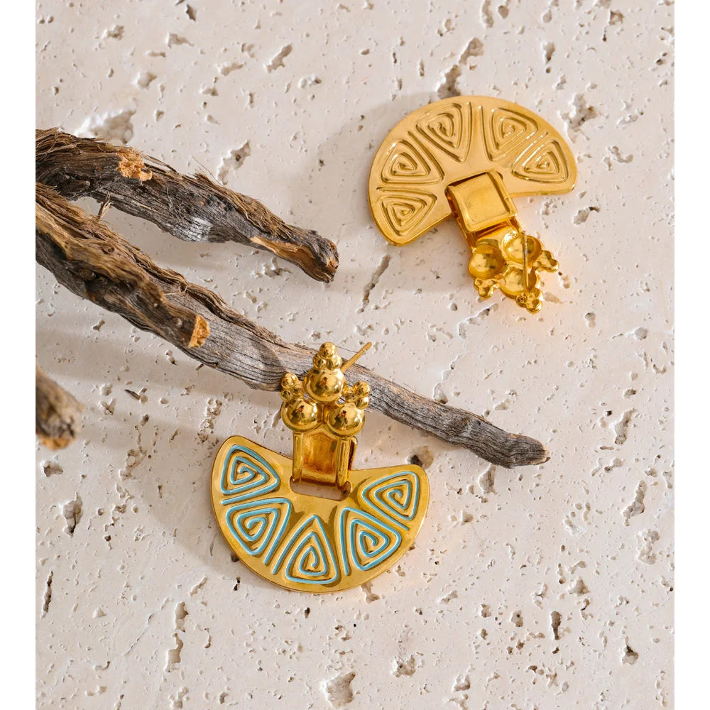Enamel Vintage Geometric Earrings — Gold-Plated Stainless Steel with Enamel · PS2147