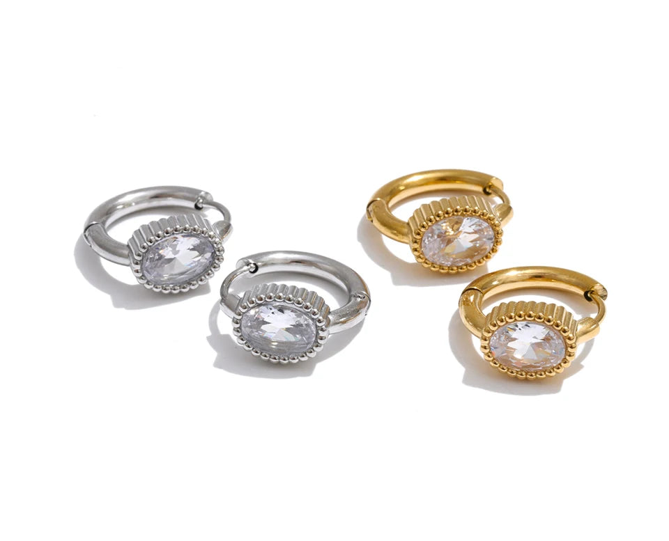 Cubic Zirconia Geometric Earrings — 14K Gold-Plated Stainless Steel with Cubic Zirconia · PS1431