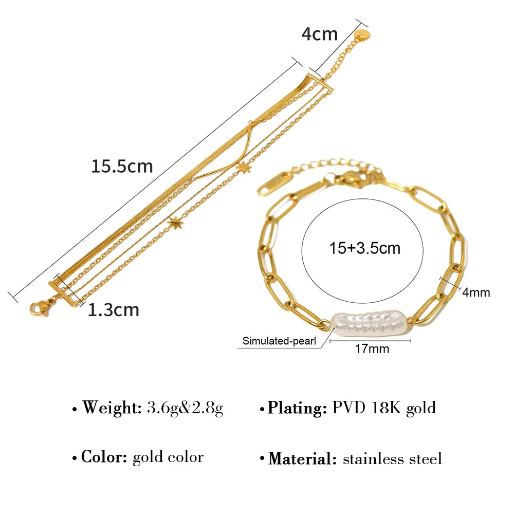 Layered Bracelet Irregular Baroque Pearl — 316L Stainless Steel · PS396