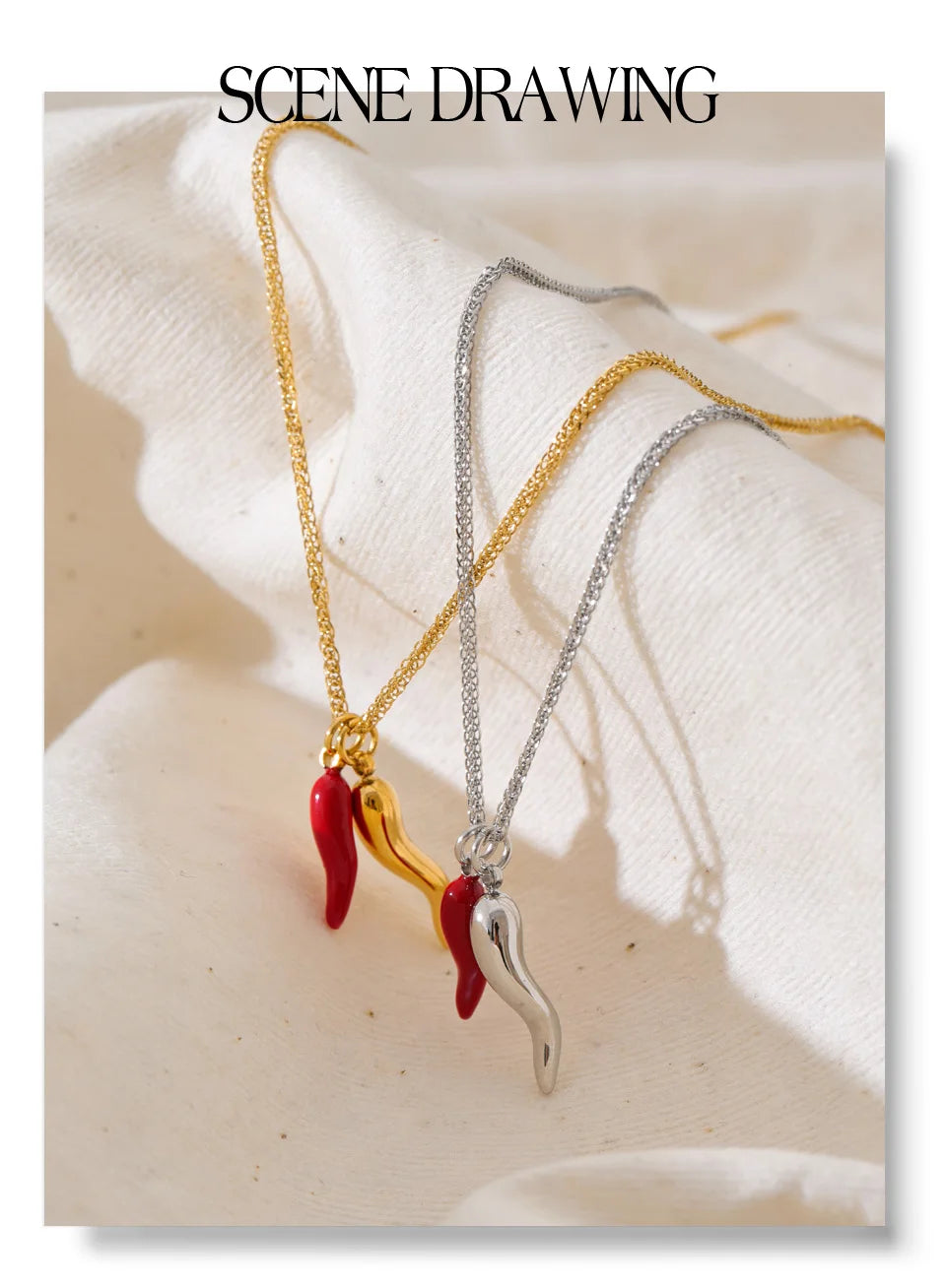 Red enamel geometric necklace in gold-plated stainless steel with enamel.
