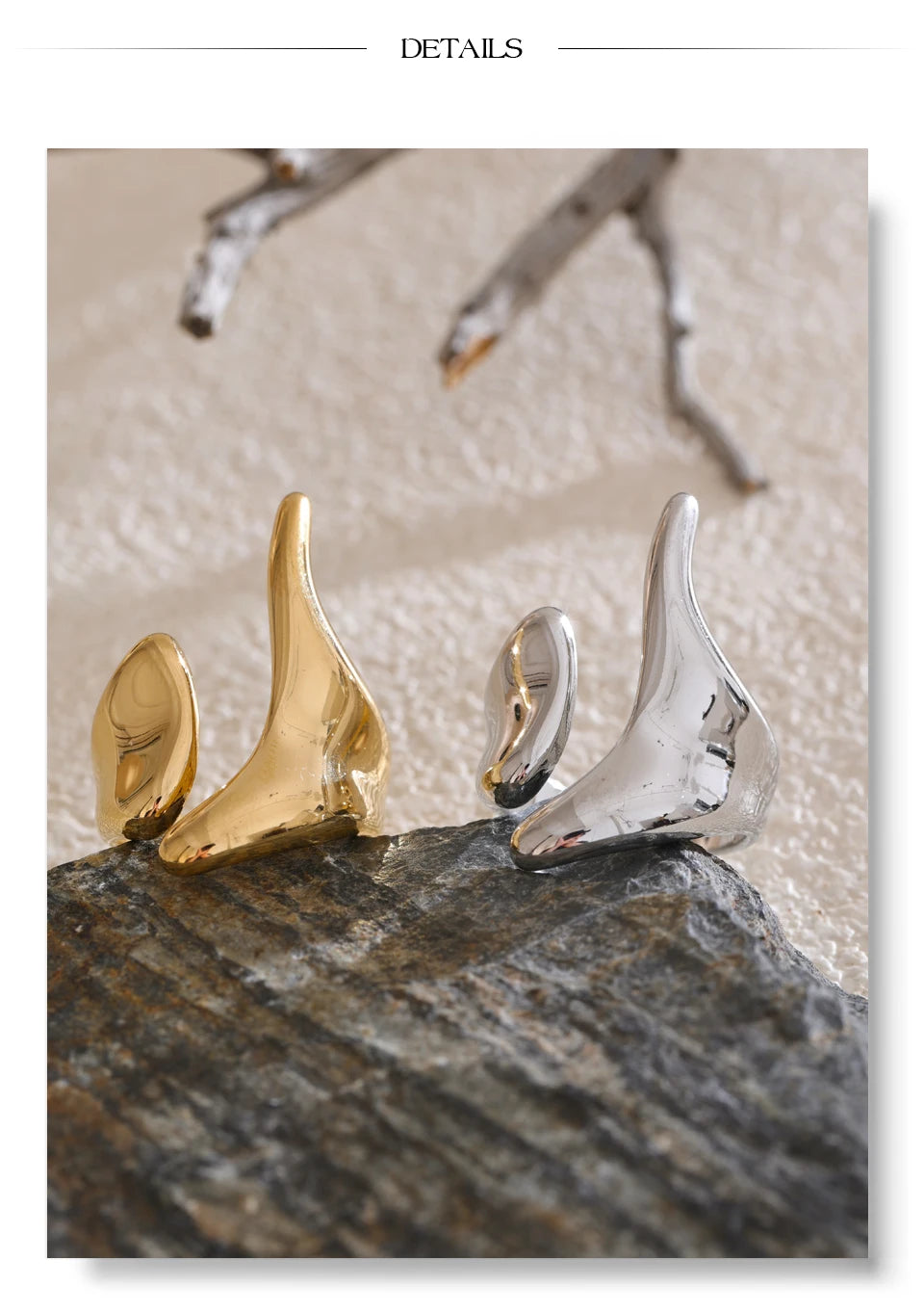 Geometric ring in 18K gold-plated stainless steel.