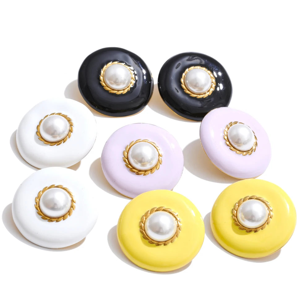 Pearl Enamel Multi-Color Earrings — Gold-Plated Stainless Steel with Pearl and Enamel · PS1521