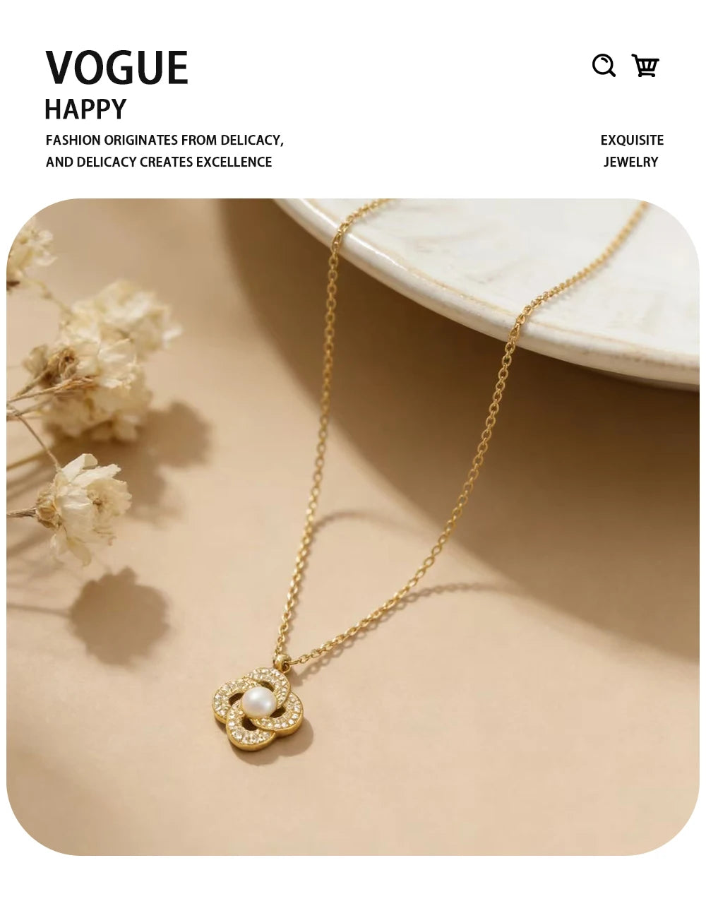 Crystal Pendant Necklace Vintage — 316L Stainless Steel · PS435