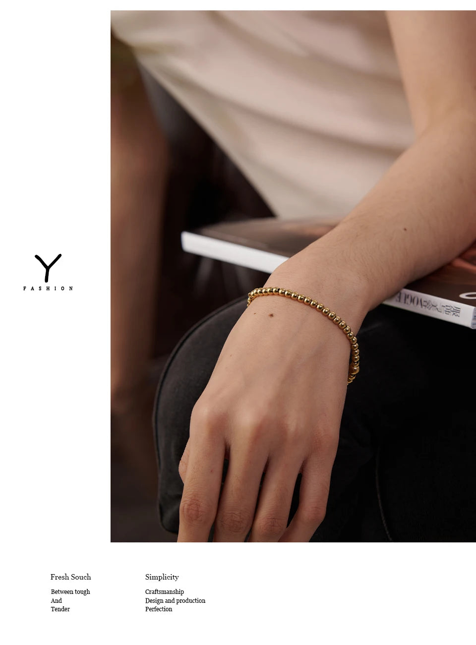 Cubic Zirconia Beaded Geometric Bracelet — Gold-Plated Stainless Steel with Cubic Zirconia · PS1573