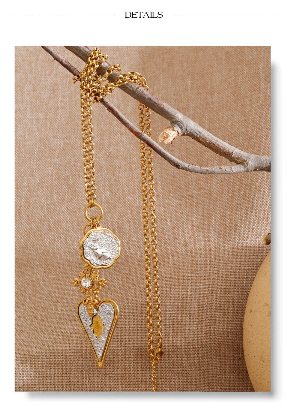 Heart cross necklace in gold-plated stainless steel.