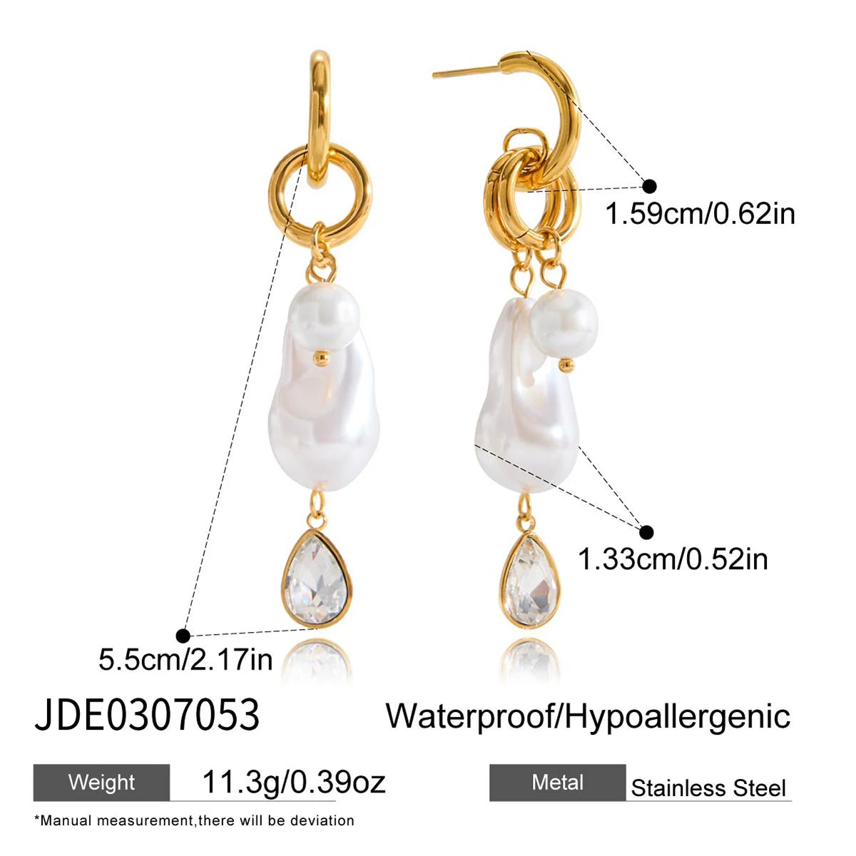 Baroque Pearl Drop Earrings — Stainless Steel · PS085