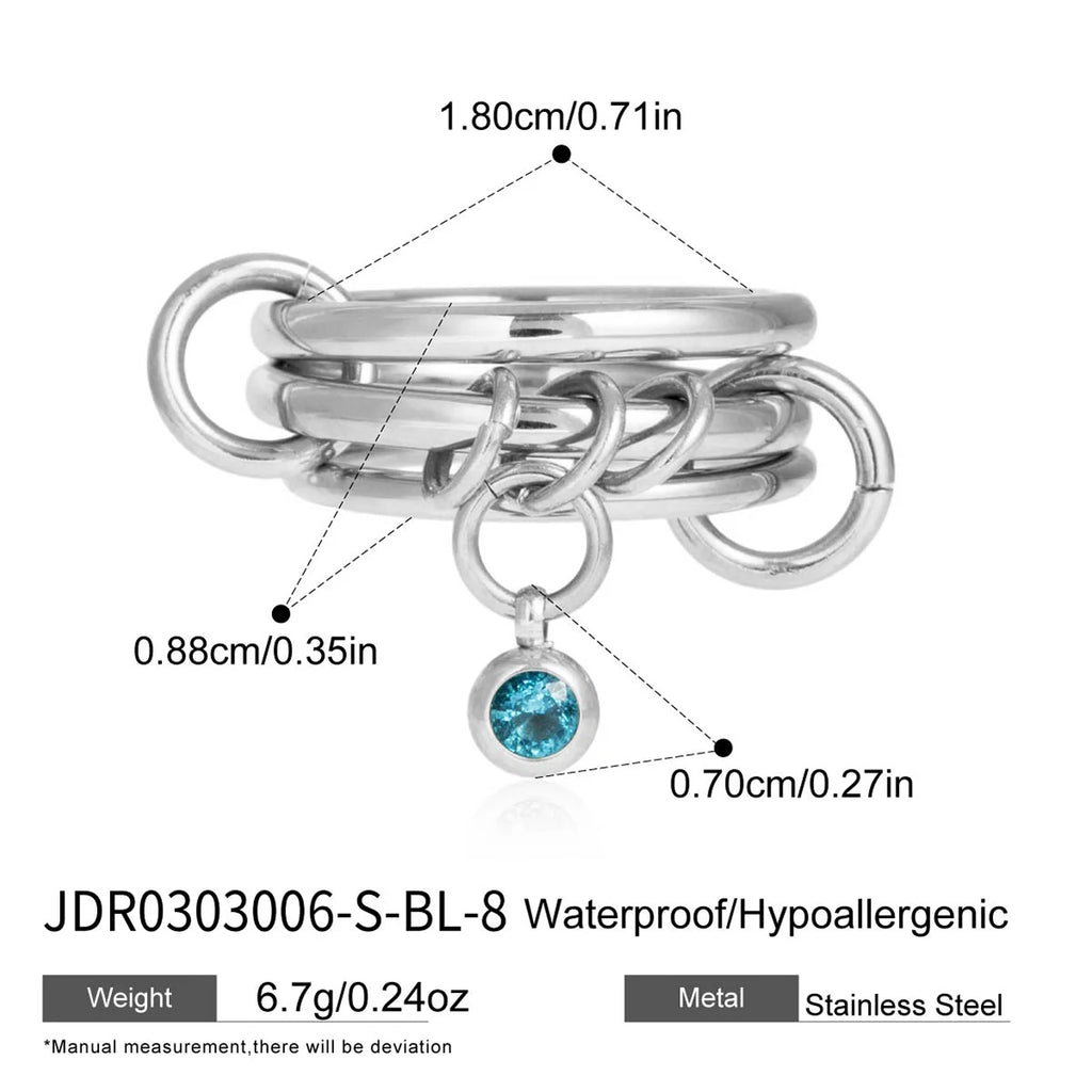 Mixed Crystal Ring Stack — Stainless Steel · PS228