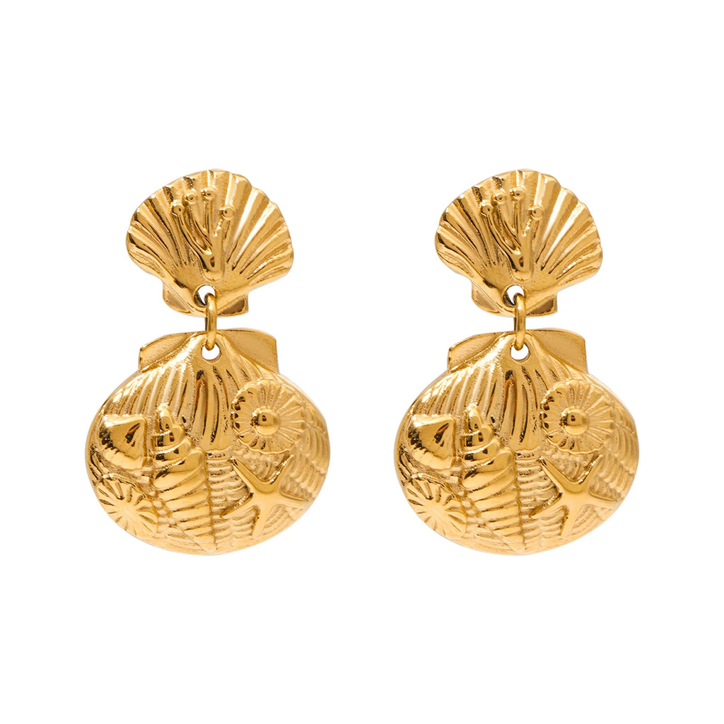 Shell Coin Drop Earrings — 316L Stainless Steel · PS079