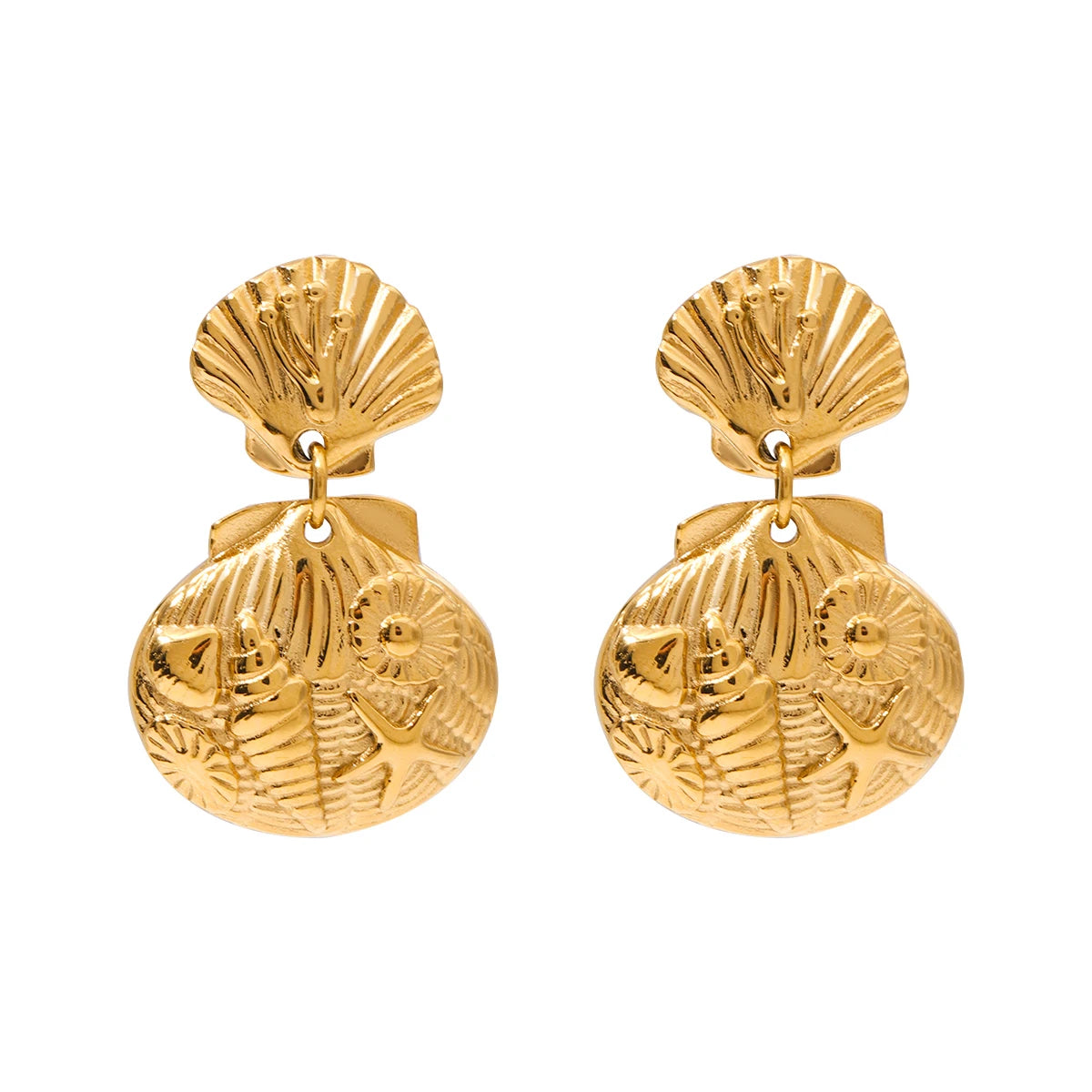 Shell Coin Drop Earrings — 316L Stainless Steel · PS079