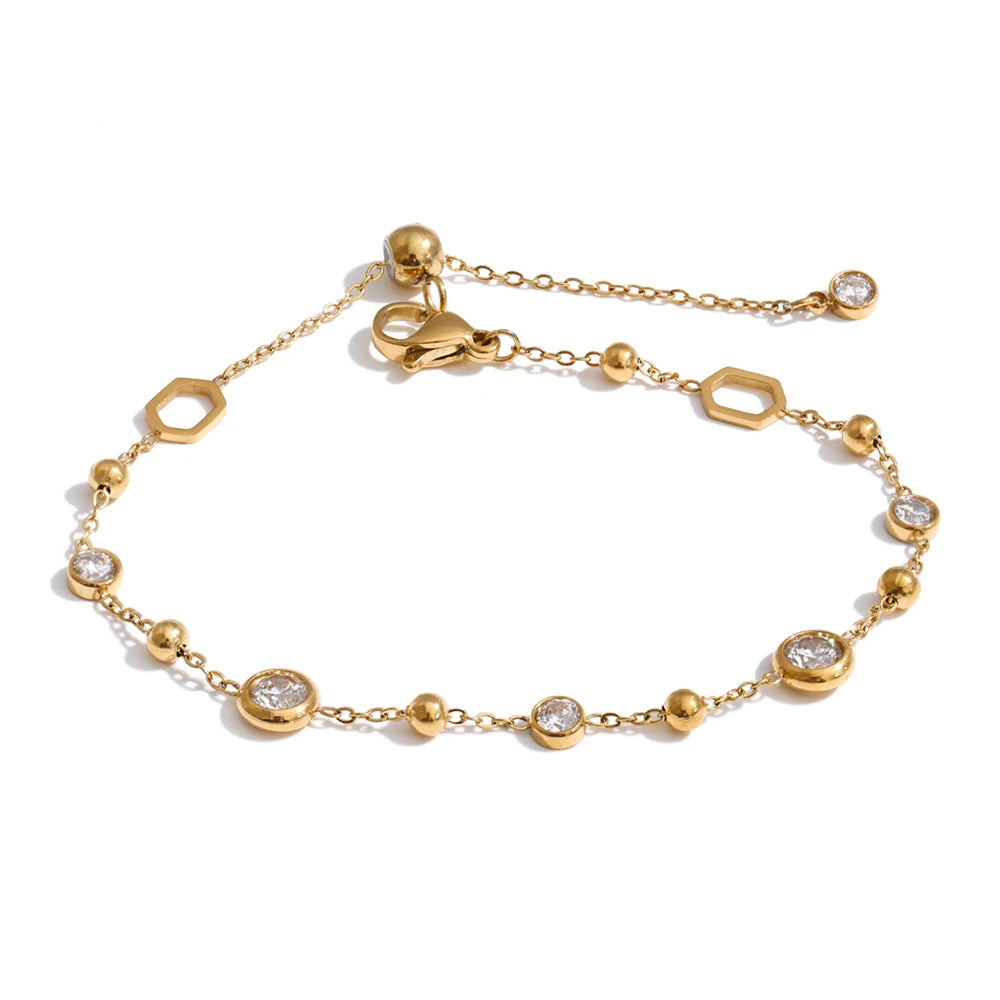 Cubic Zirconia Geometric Chain Bracelet — Gold-Plated Stainless Steel with Cubic Zirconia · PS1643