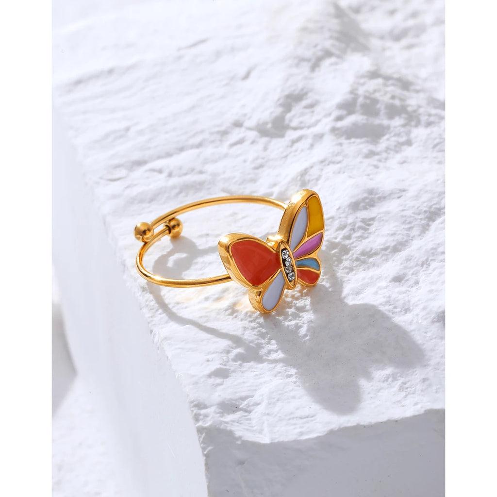 Colorful Enamel Butterfly Ring — Stainless Steel · PS469