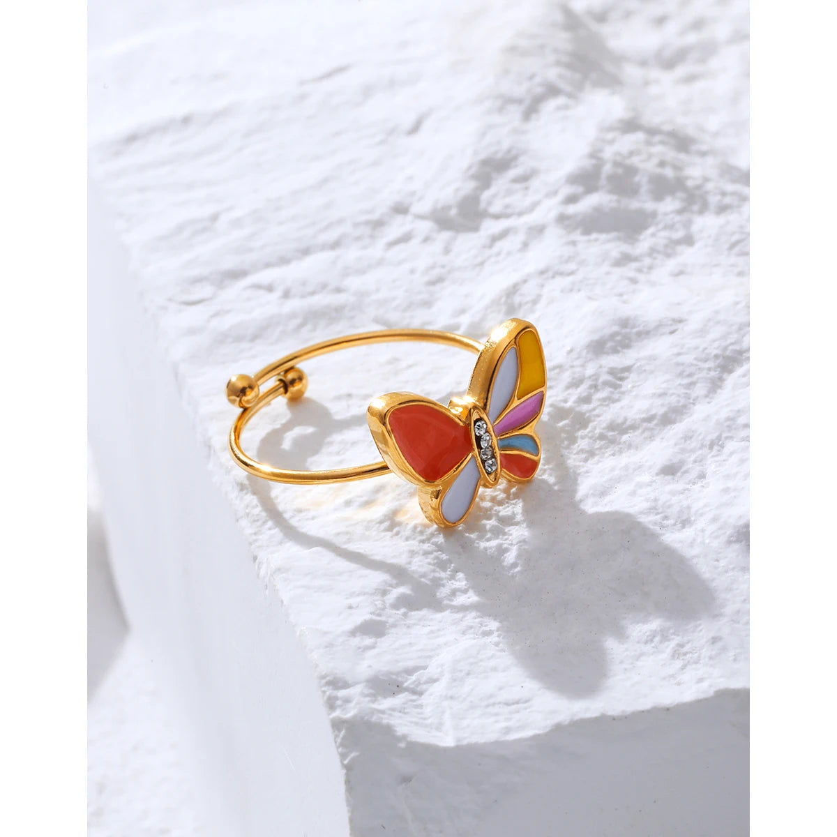 Colorful Enamel Butterfly Ring — Stainless Steel · PS469