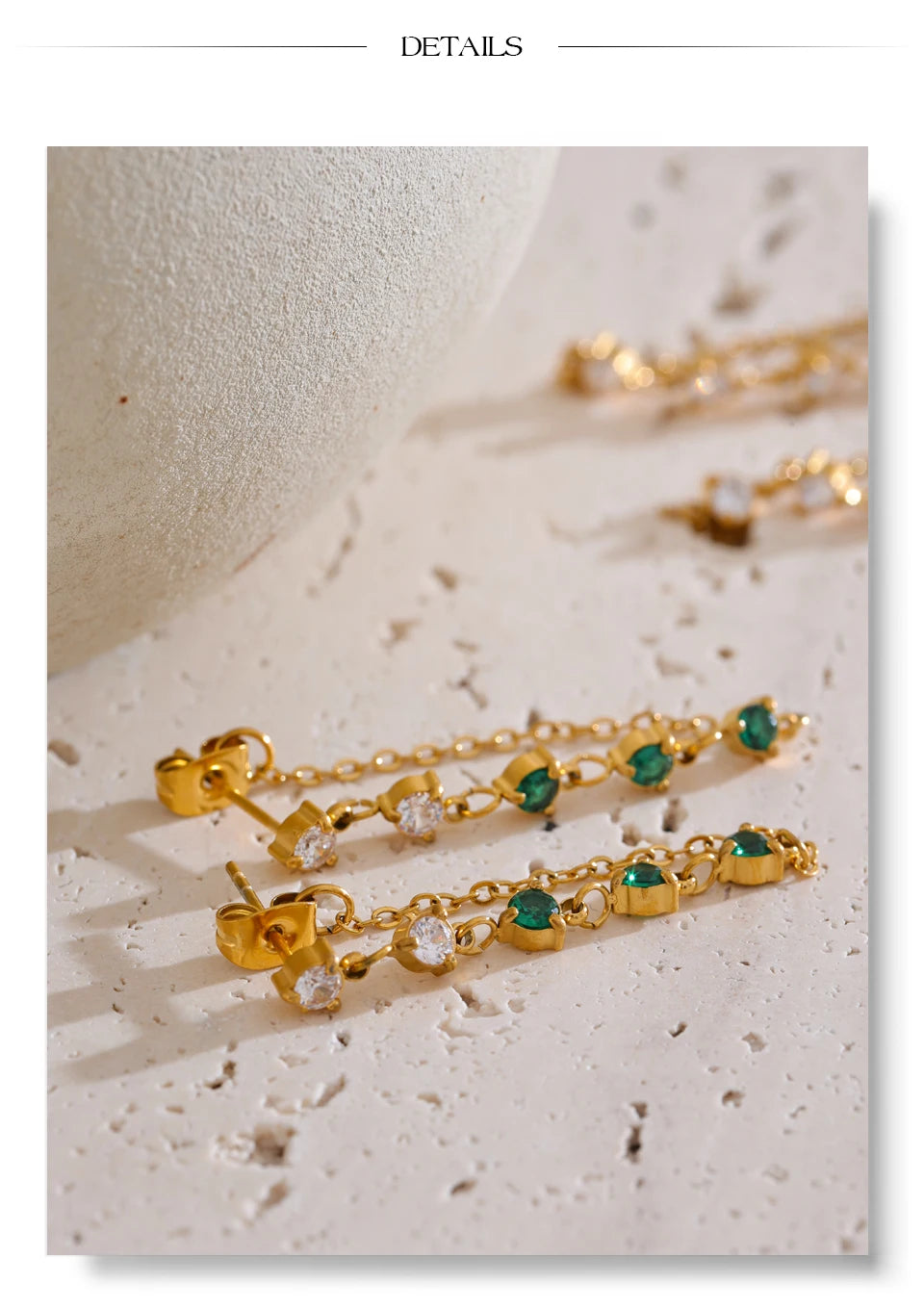 White cubic zirconia geometric earrings in gold-plated stainless steel with cubic zirconia.